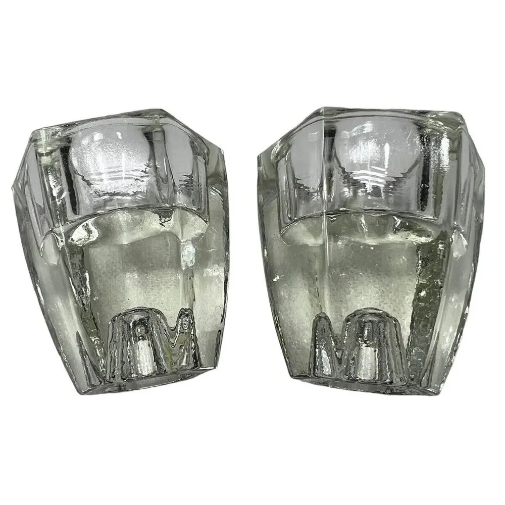 Vtg Pair Reversible Candle Holders Clear Glass Dual Taper Votive Table Wedding